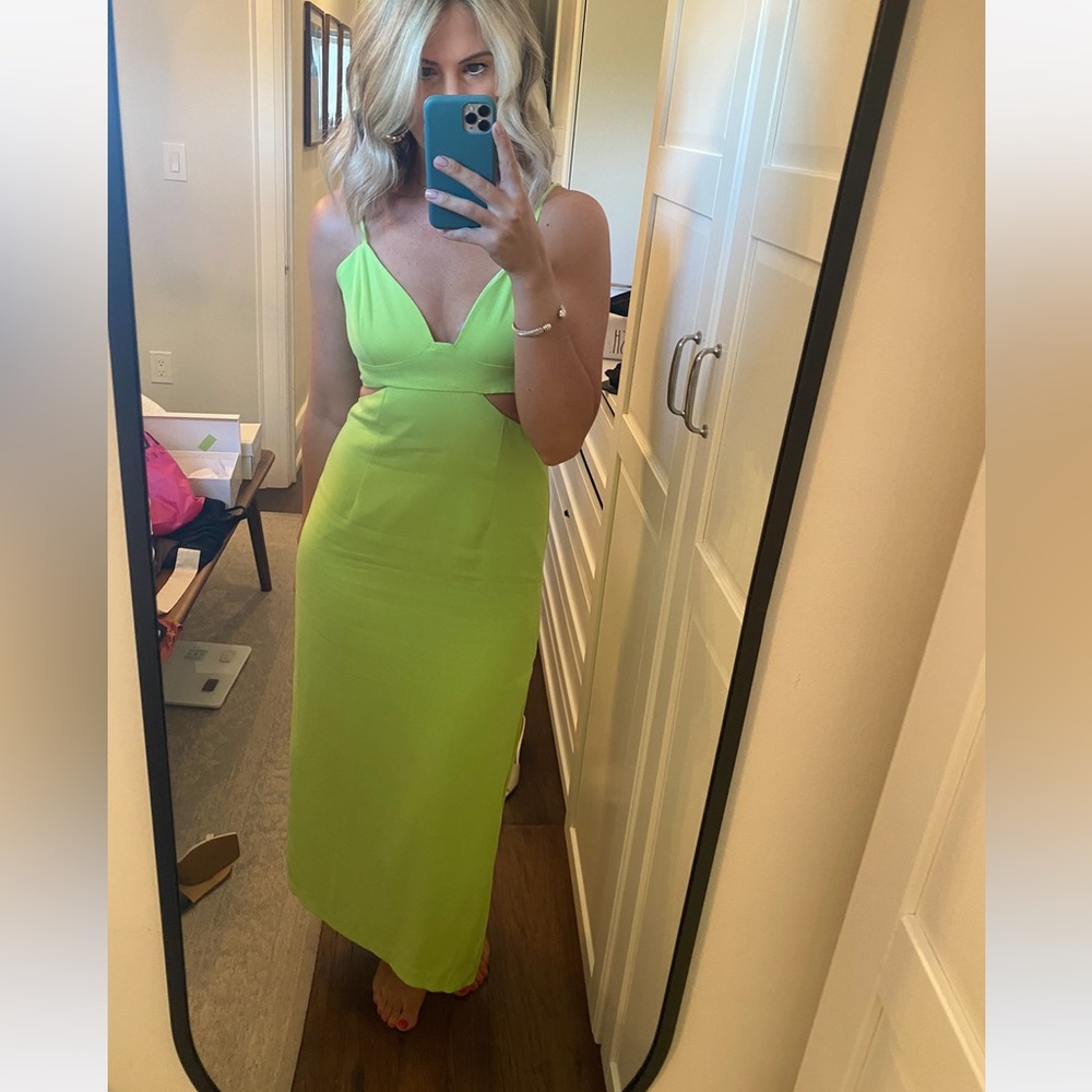 Bardot lime green cut-out midi dress